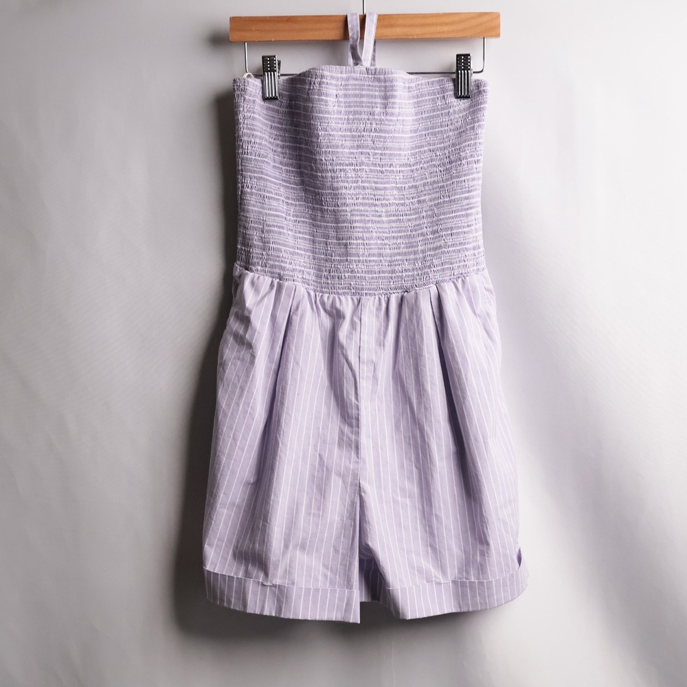 Nation LTD XS‎ Purple Striped Pima Cotton Smocked Halter Romper Shorts One Piece